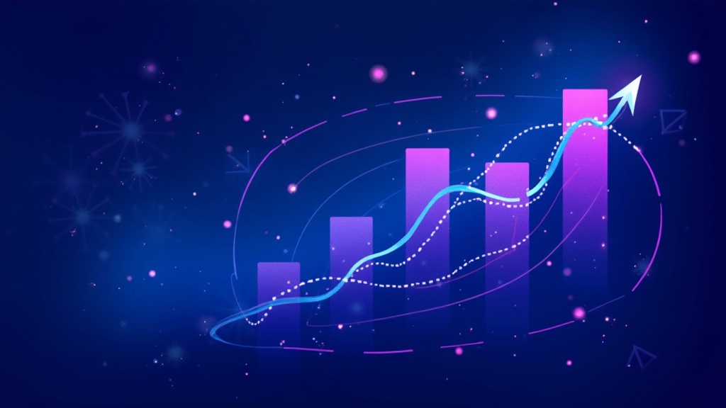 Abstract digital illustration representing AI data and marketing analysis in vibrant blue and purple colors.